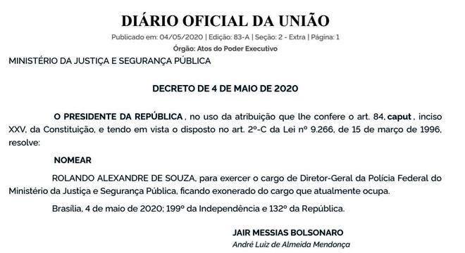 Bolsonaro nomeia delegado Rolando de Souza, subordinado de Ramagem para comando da Polícia Federal