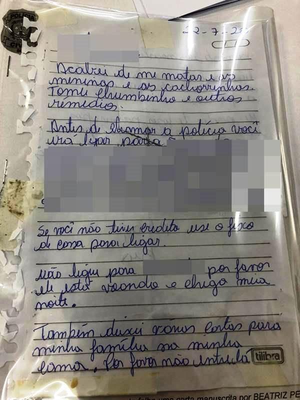 “Acabei de me matar”, escreveu mãe em carta ao dar veneno a filhas gêmeas