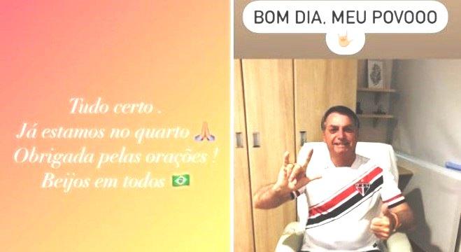 Bolsonaro continua sem febre e já anda fora quarto, afirma hospital
