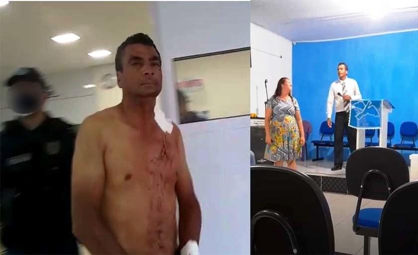 Com ar demoníaco, pastor que esfaqueou mulher grávida ri de policiais