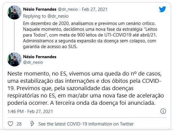 ‘Terceira onda foi anunciada’, diz secretário do ES ao prever fase de aceleração da Covid-19