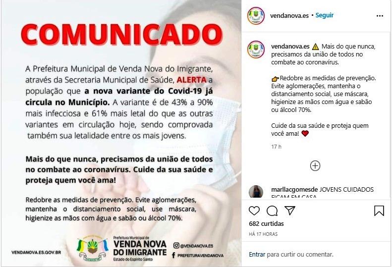 Municípios do ES alertam população sobre circulação de variante mais perigosa da covid-19