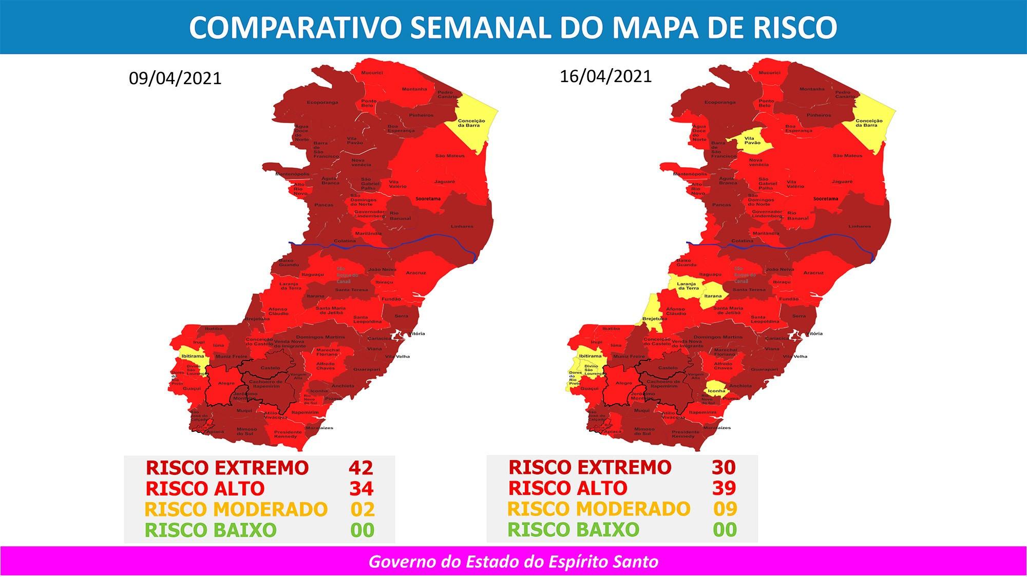 Nove cidades do ES estarão na classificação de risco moderado na semana que vem