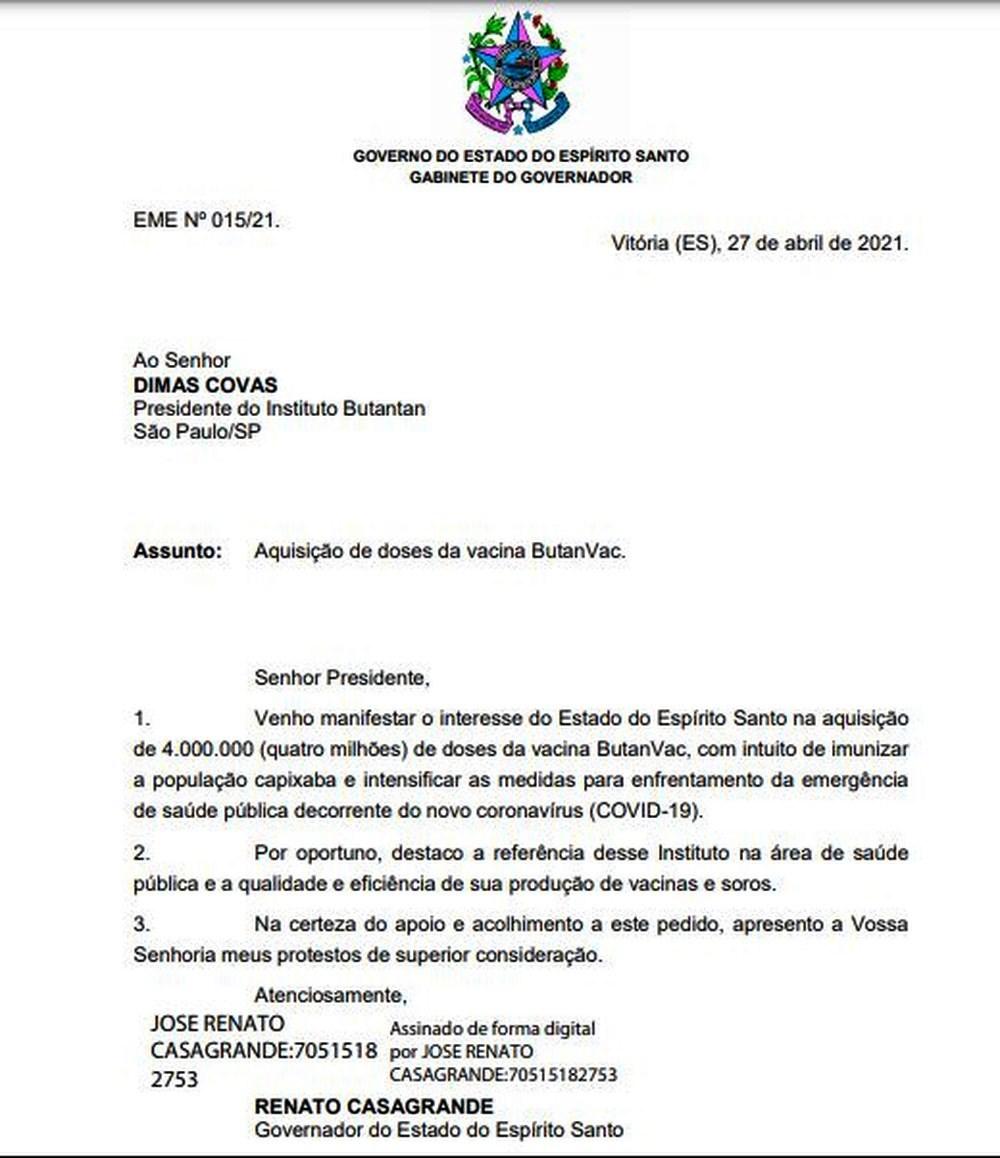 Casagrande formaliza ao Butantan o interesse em adquirir 4 milhões de doses da ButanVac