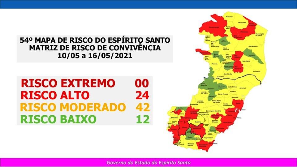 Mapa de Risco Covid-19: 12 cidades retornam para Risco Baixo, no Espírito Santo