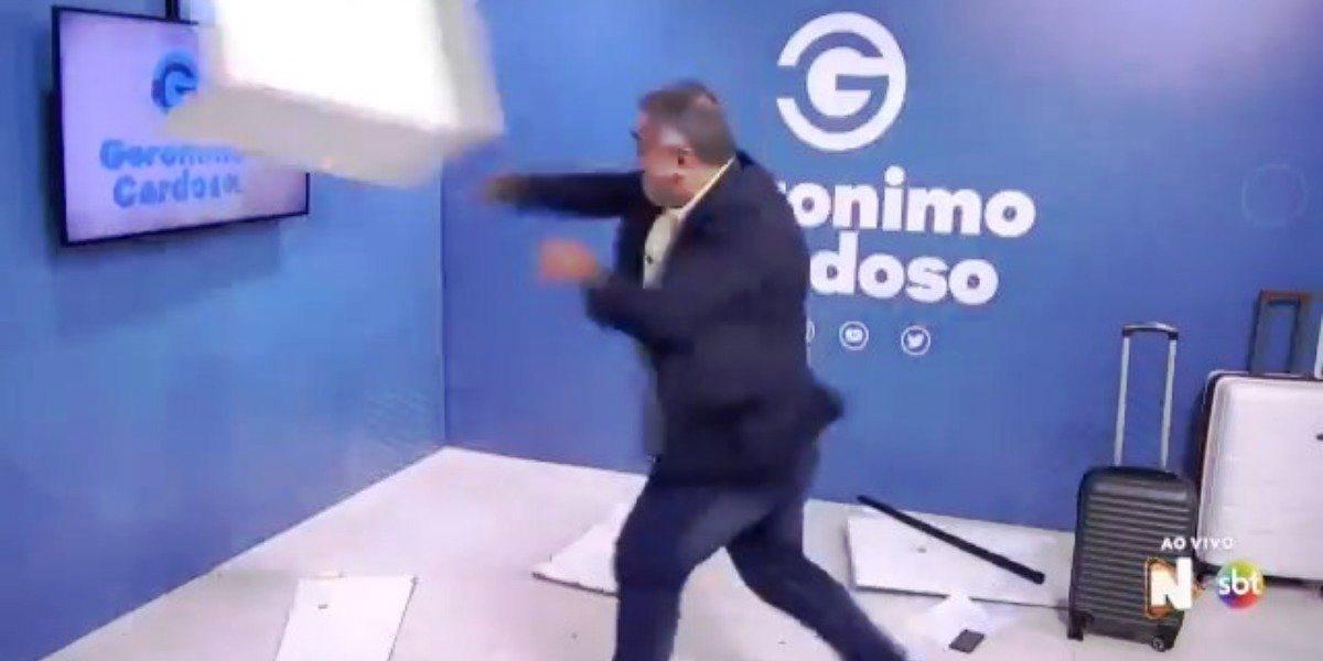 Âncora do SBT tem ataque de fúria ao vivo e destrói cenário