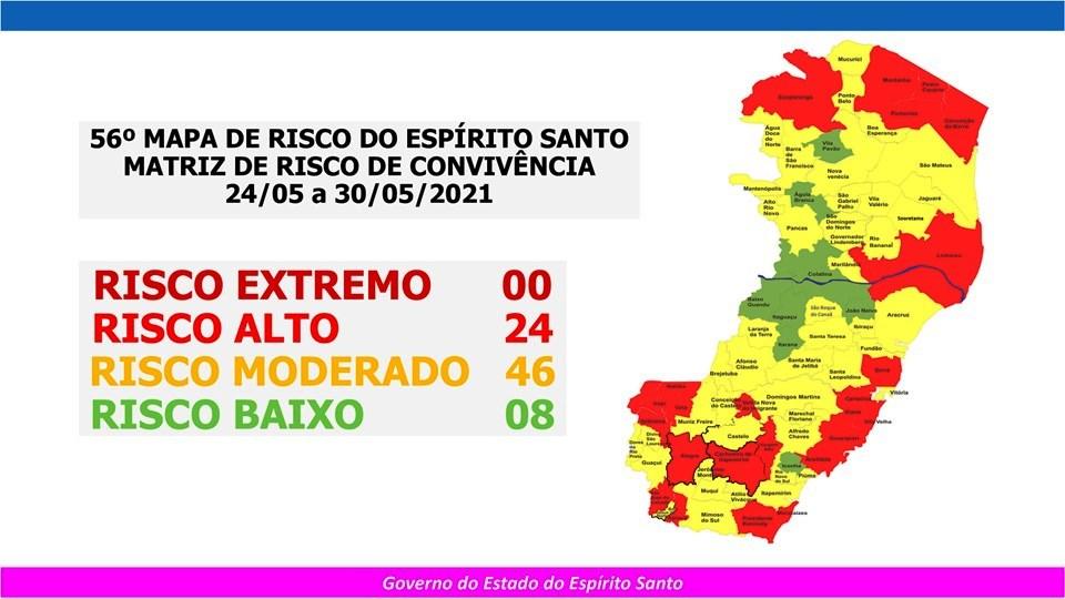 Governo do Espírito Santo divulga 56º Mapa de Risco Covid-19