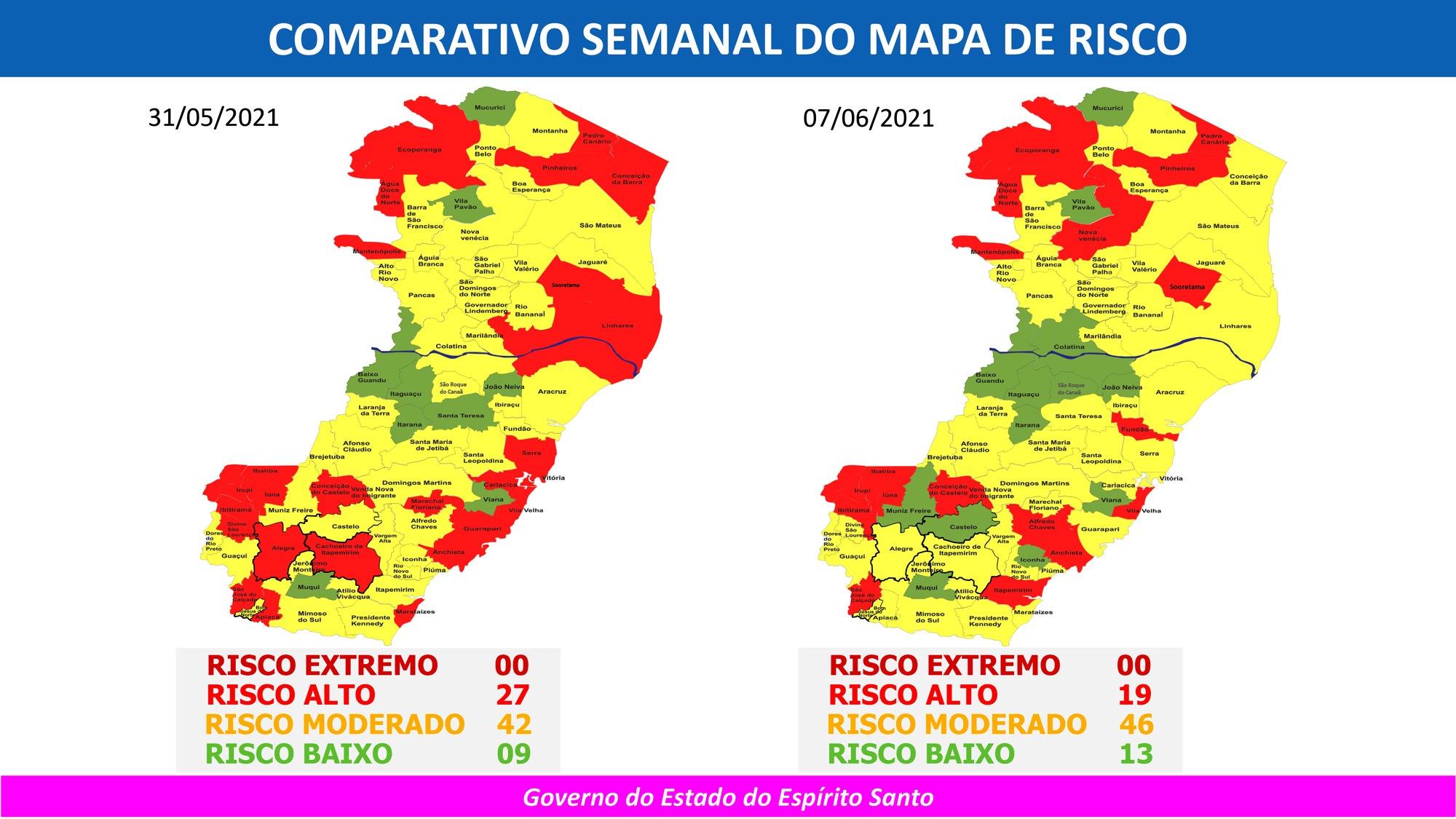 Governo do Espírito Santo divulga novo mapa de risco Covid-19