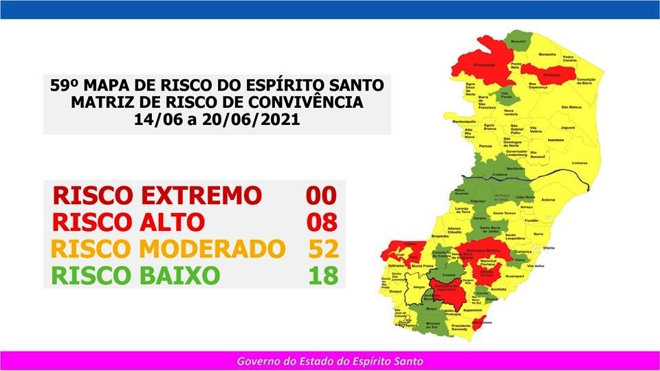 Governo do Espírito Santo divulga o 59º Mapa de Risco Covid-19