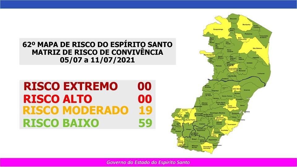 Governo do Espírito Santo divulgou novo mapa de risco Covid-19, nesta sexta-feira (2)