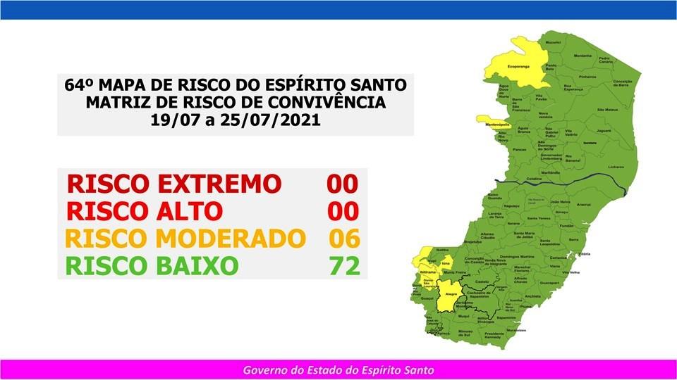 Governo do Espírito Santo divulgou novo mapa de risco da Covid-19