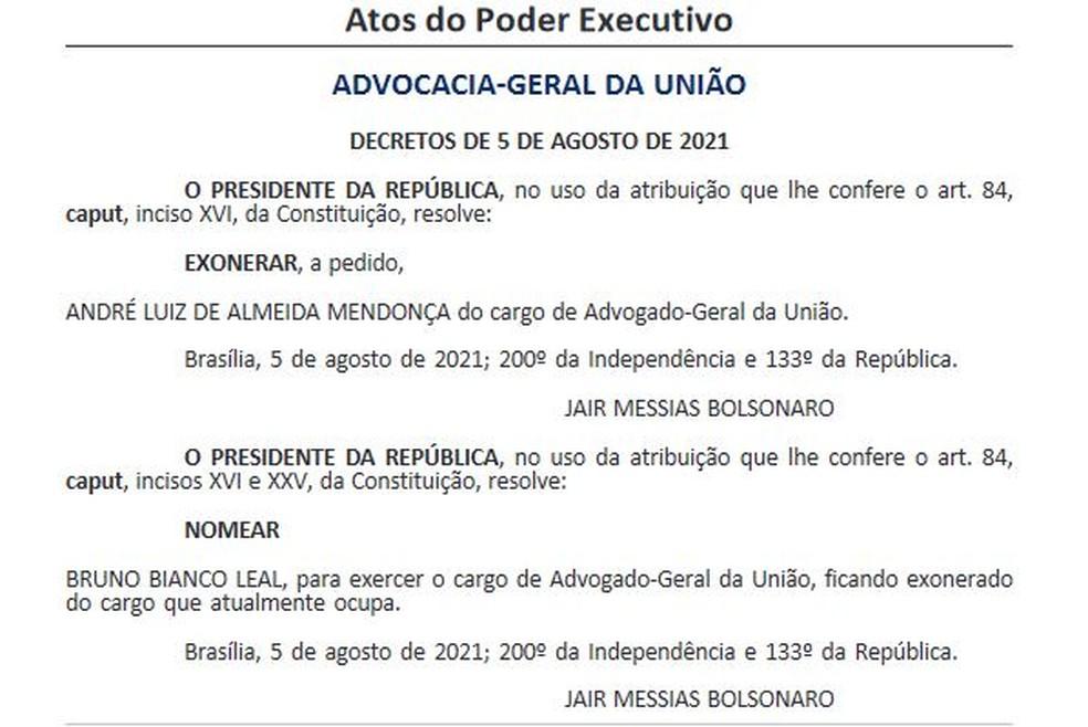 Indicado para o STF, Mendonça deixa AGU; Bruno Bianco assume o cargo