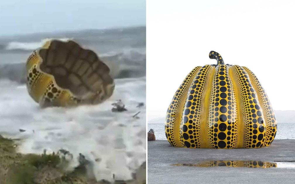 Escultura de US$ 4 milhões da artista japonesa é arremessada ao mar durante passagem de tufão