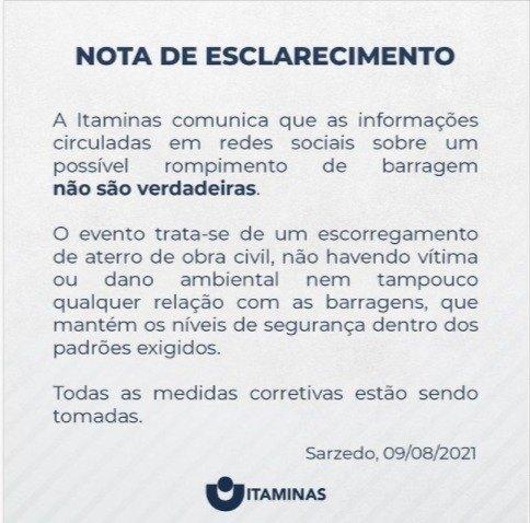 Estrutura de mineradora se rompe em Sarzedo, na Grande BH