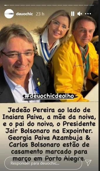 Carlos Bolsonaro vai se casar com gaúcha de 25 anos