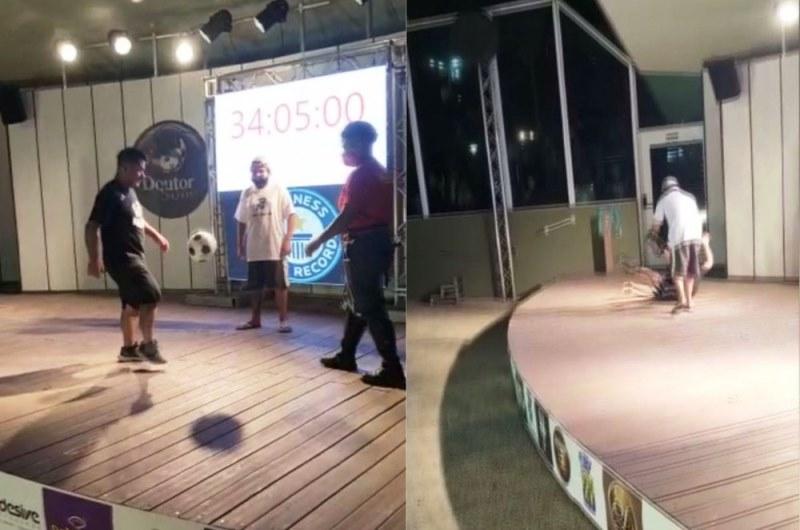 Brasileiro desmaia ao quebrar recorde de 34 horas seguidas fazendo embaixadinhas e entrar no Guinness Book