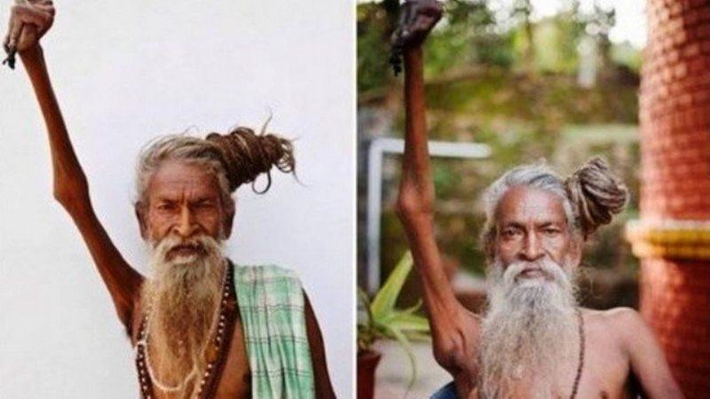 Sadhu indiano mantém o braço direito levantado há 45 anos