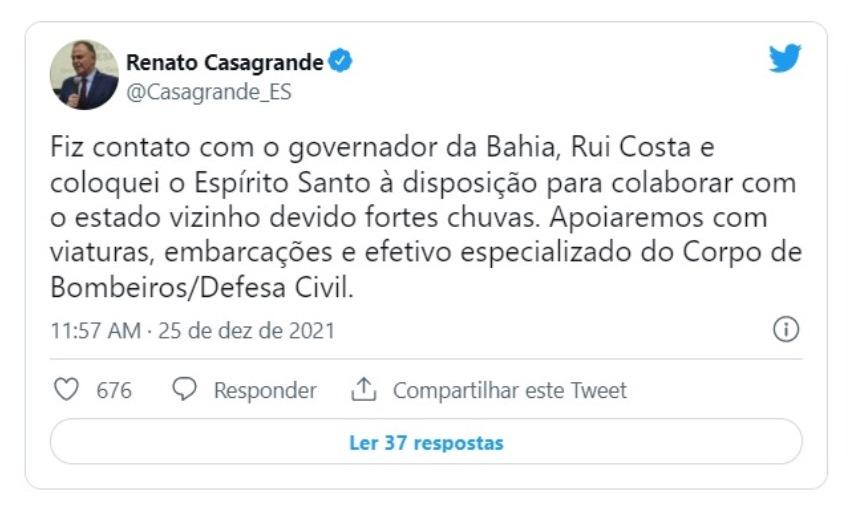 ES enviará viaturas, embarcações e equipes dos bombeiros para ajudar vítimas da chuva na Bahia