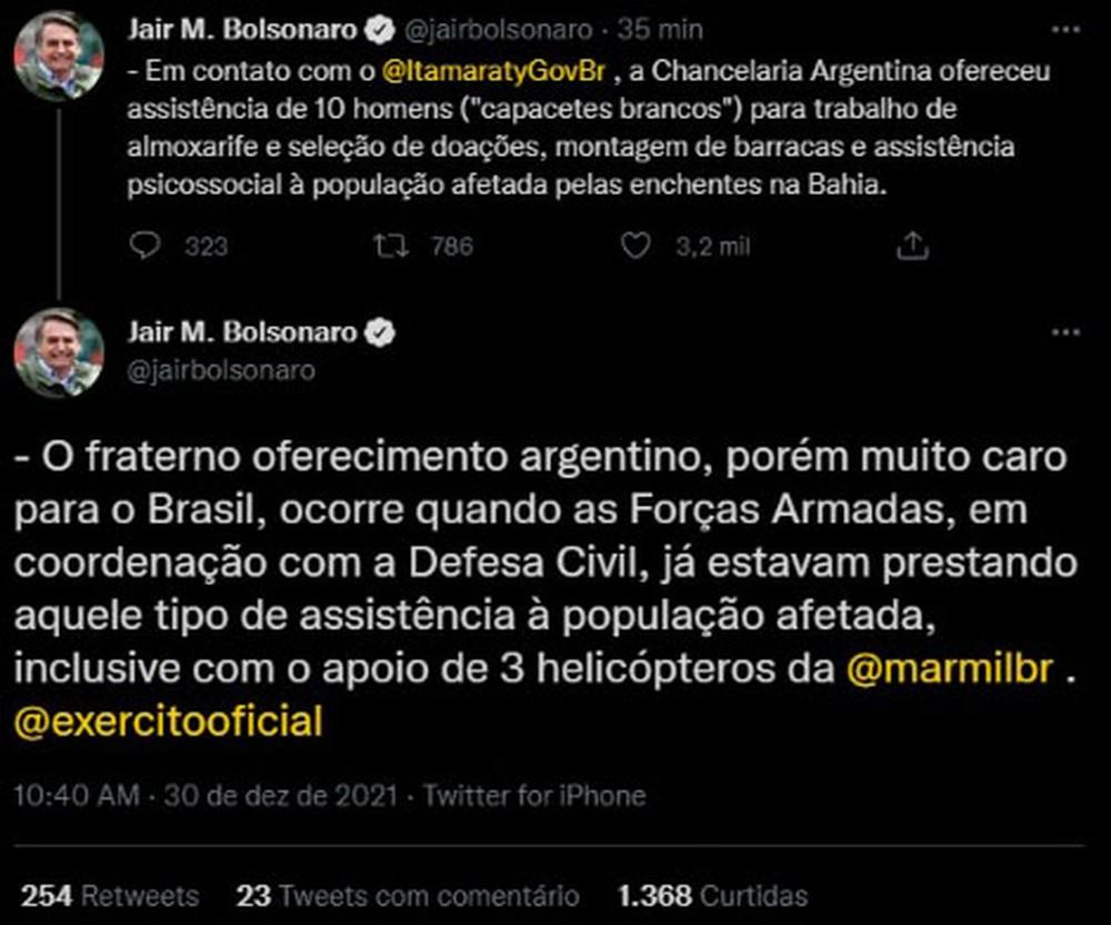 Governador da Bahia diz que aceitará ajuda da Argentina mesmo após recusa de Bolsonaro
