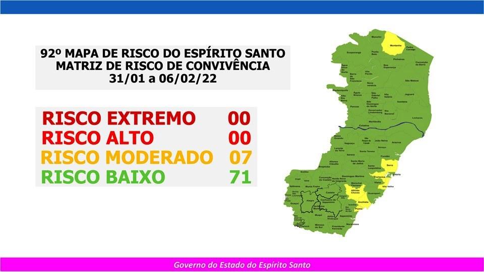Subiu para 7 o número de municípios classificados em risco moderado para Covid-19, no ES