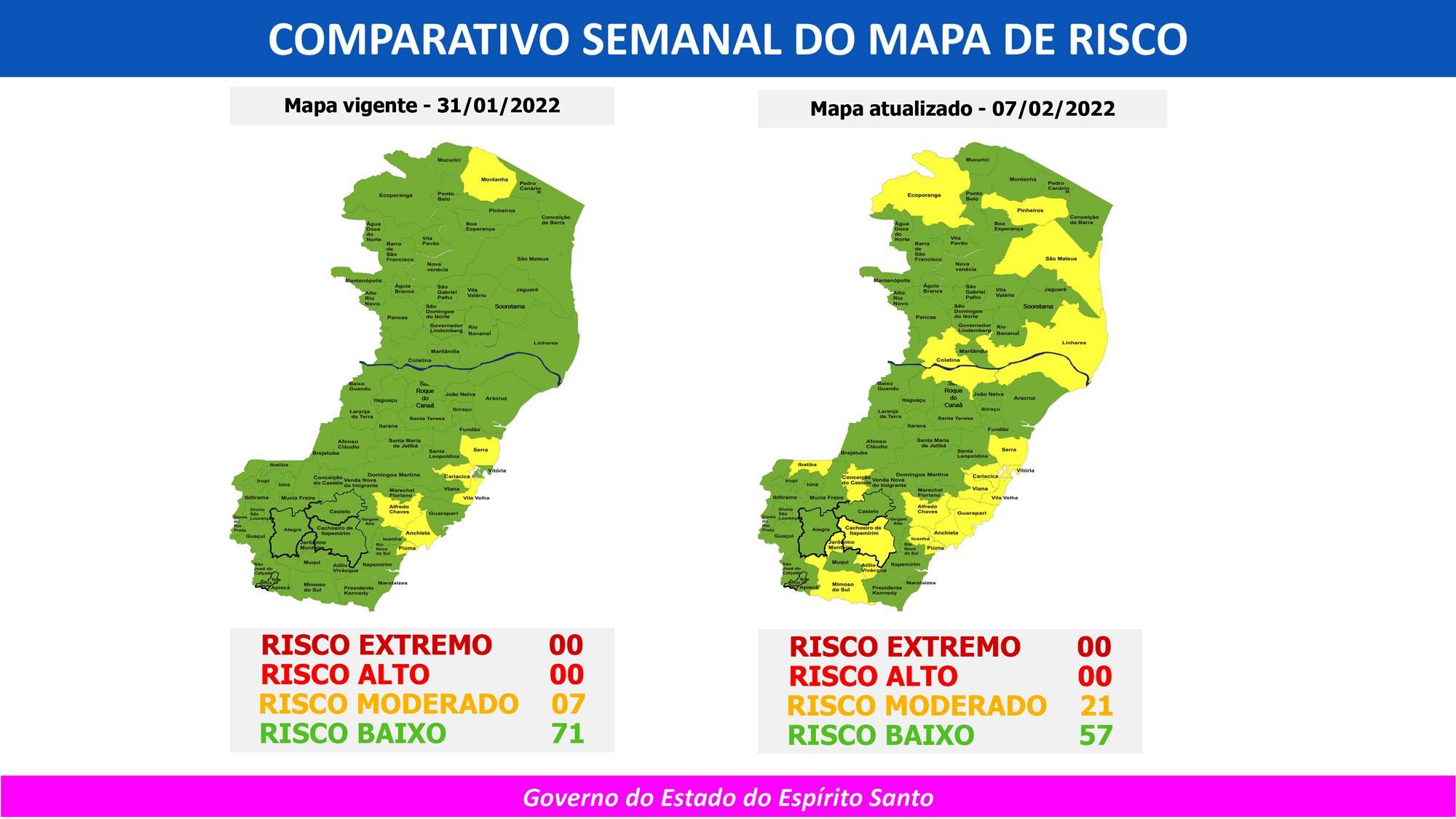 Subiu para 21 o número de cidades em risco moderado para a Covid-19, no ES