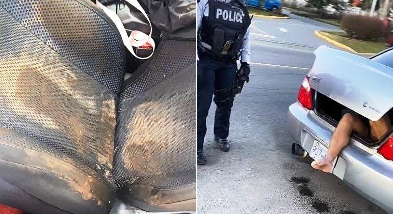 Mulher encontra lama na cadeira do carro e homem nu no porta-malas