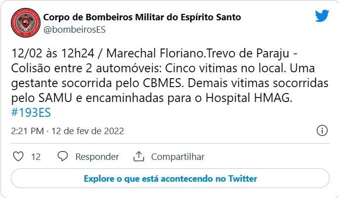 Homem morre e mulher grávida de 7 meses fica gravemente ferida em Marechal Floriano na BR-262