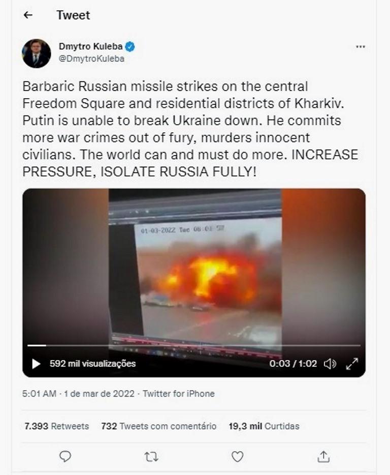 Míssil russo destrói praça do governo em Kharkiv, segunda maior cidade da Ucrânia