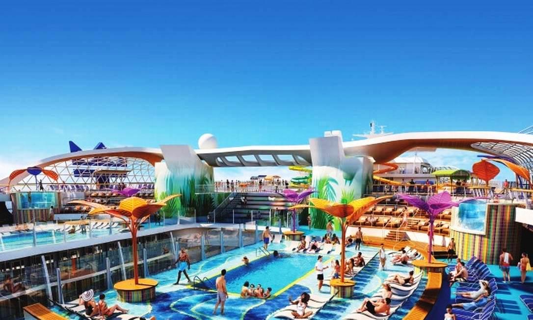 Maior navio do mundo, com 19 piscinas e área verde com 20 mil plantas e árvores, zarpa pela primeira vez