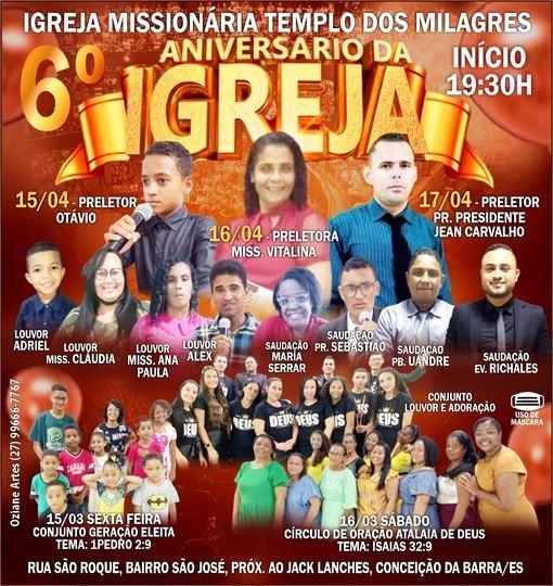 Igreja Missionária Templo dos Milagres realiza uma grande campanha evangelística pelo 6º aniversário, em Conceição da Barra, ES