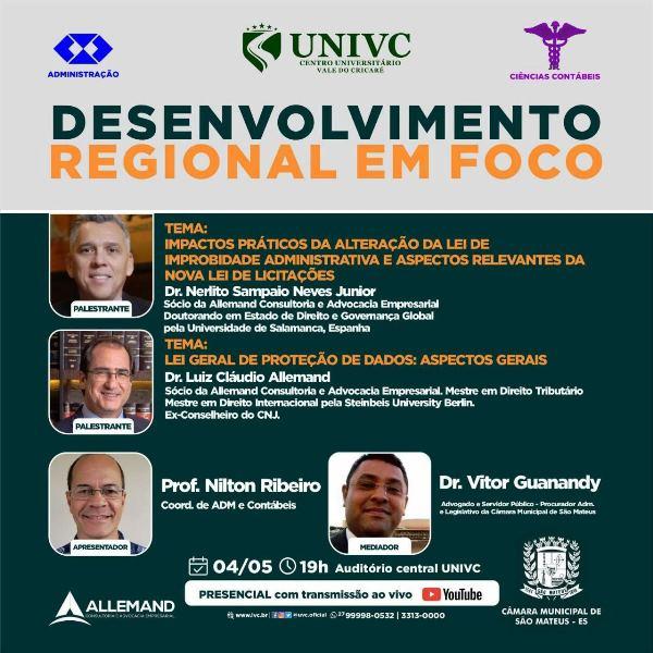 Paulo Fundão promove fórum de desenvolvimento regional no Univc, em São Mateus, ES, nesta quarta-feira (4)