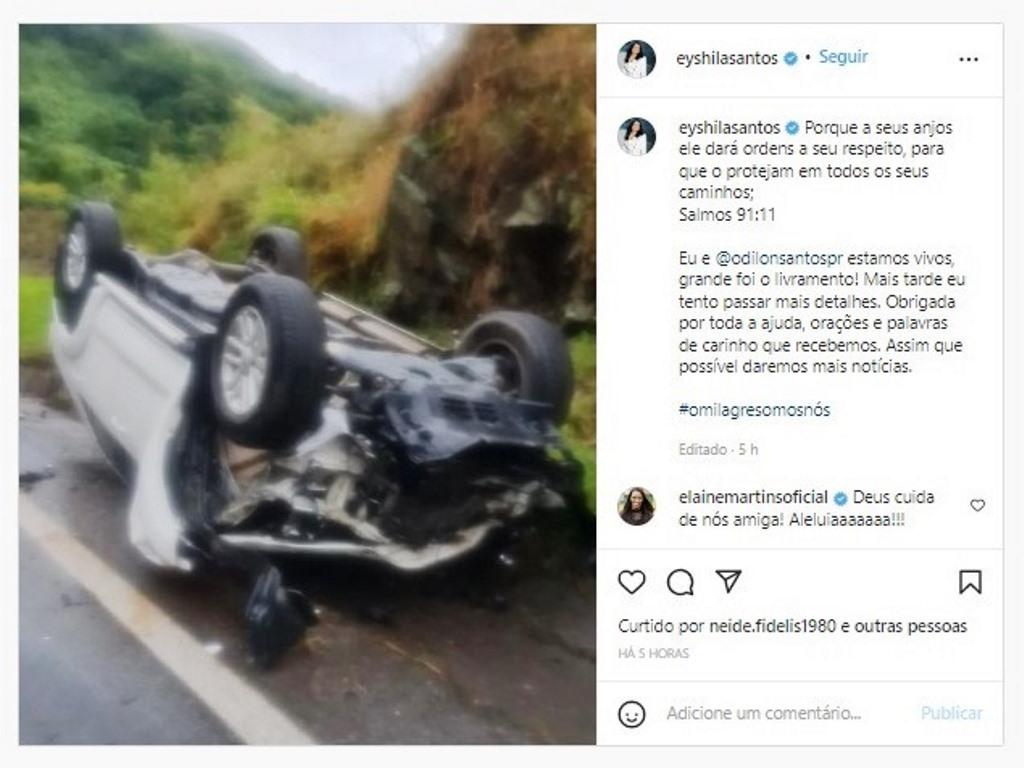 Cantora gospel Eyshila e marido sofrem acidente de carro: “Livramento”