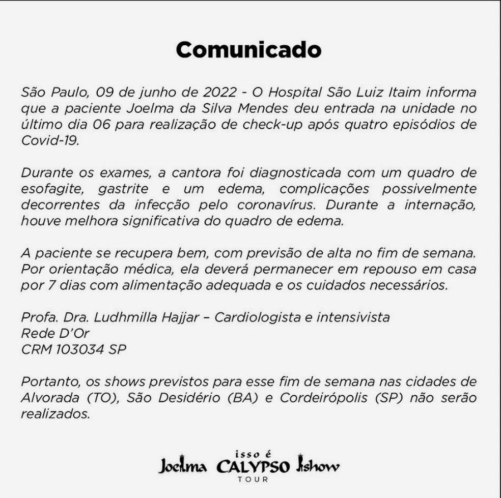 Internada, Joelma é diagnosticada com esofagite, gastrite e edema; cantora cancela três shows