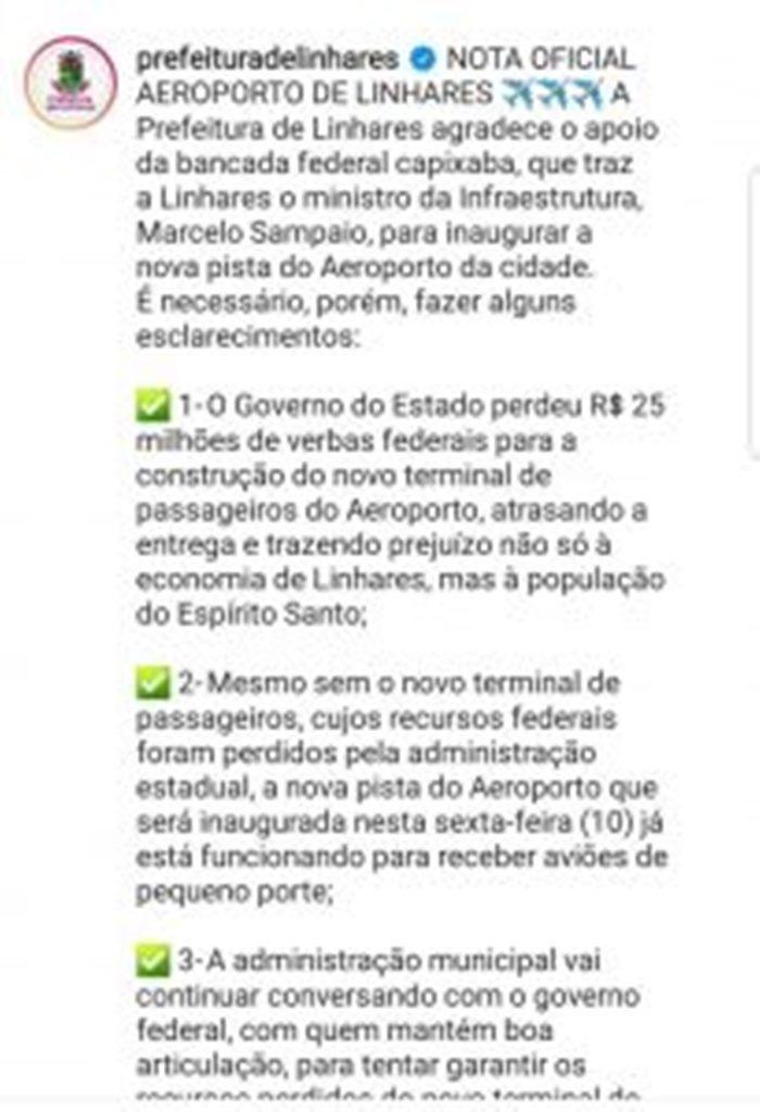 Guerino x Casagrande: paternidade do Aeroporto de Linhares na briga política