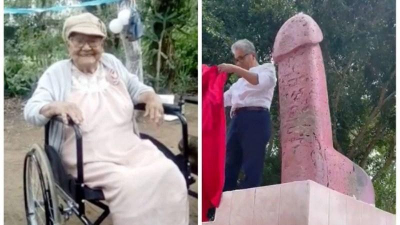 Estátua gigante no formato de pênis é instalada no túmulo de idosa