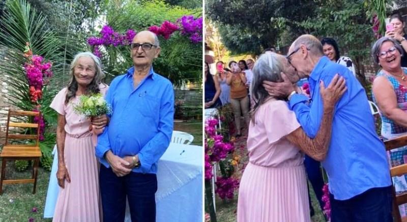 Após 4 meses de namoro, idosos de 92 e 78 anos se casam em abrigo