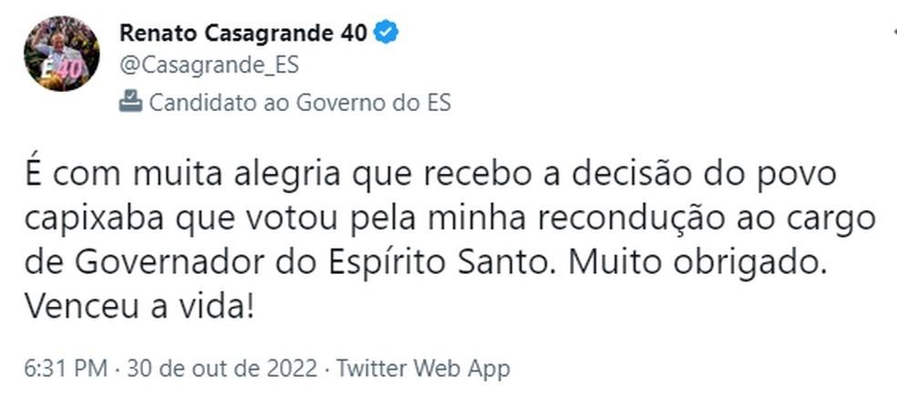Renato Casagrande (PSB) é reeleito governador do Espírito Santo