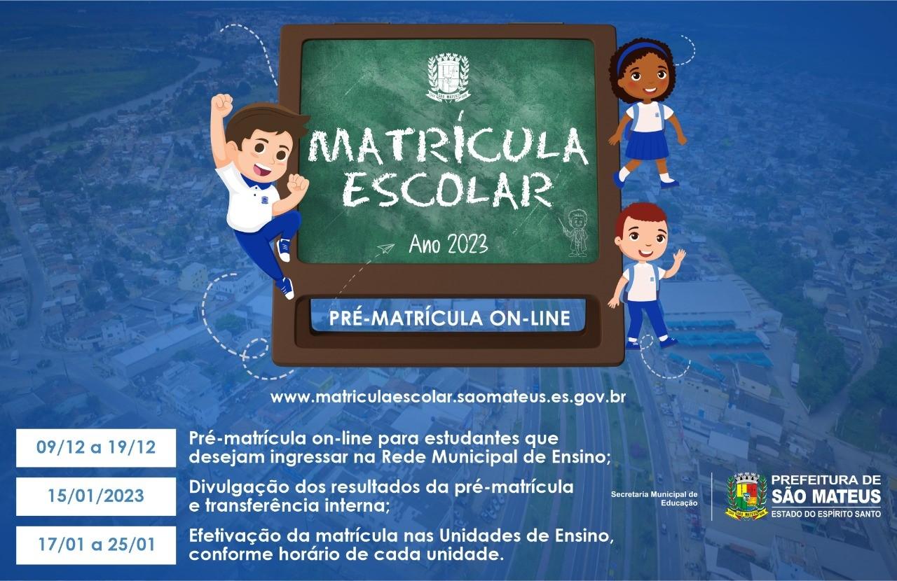 Pré-matrícula de novos alunos para a rede escolar de São Mateus começa nesta sexta-feira (9)