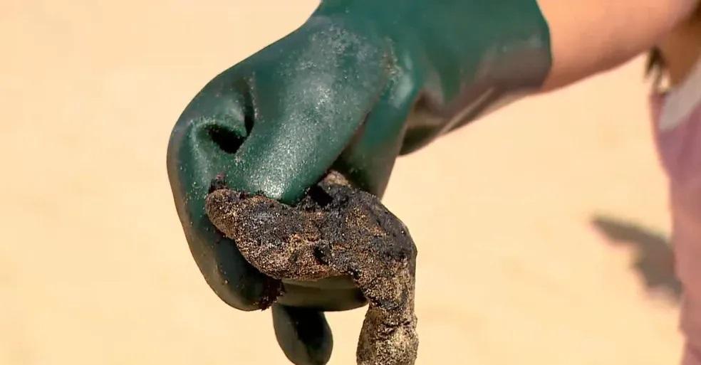 Mais de meia tonelada de óleo é retirada de praia berçário de tartarugas marinhas, em Guriri, no ES