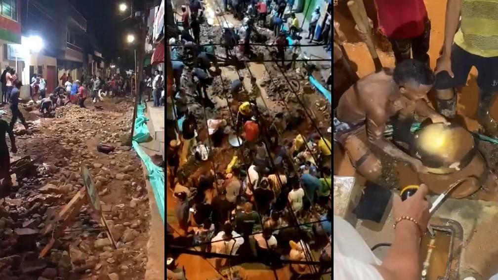 Multidão transforma rua em garimpo no meio de cidade colombiana após rumores sobre ouro