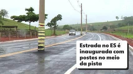 Poste fica no meio da pista após obra de alargamento de estrada no ES