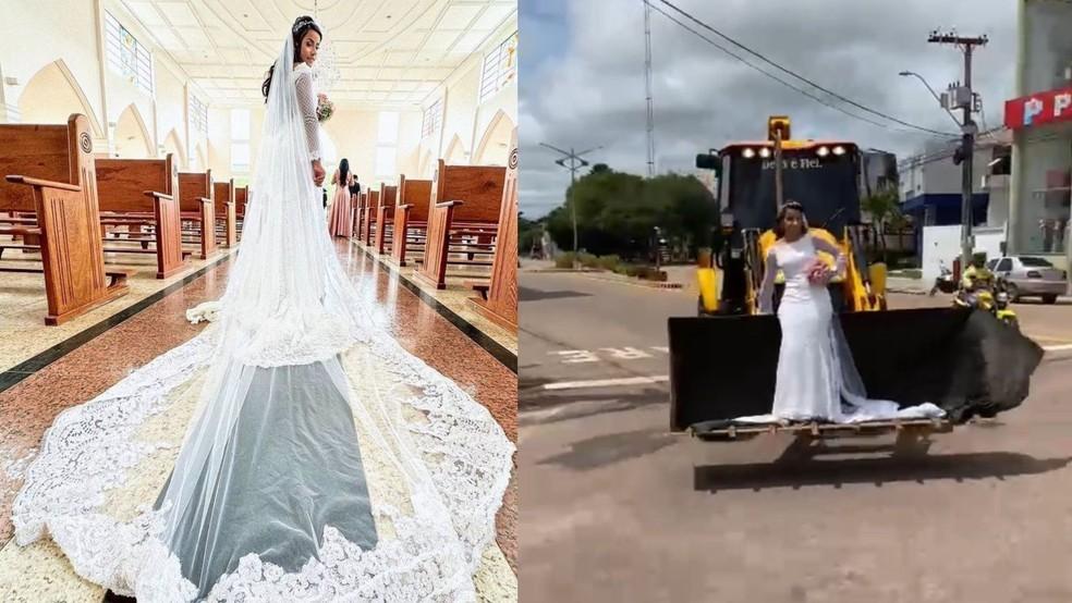Noiva troca limusine e chega de retroescavadeira para casamento