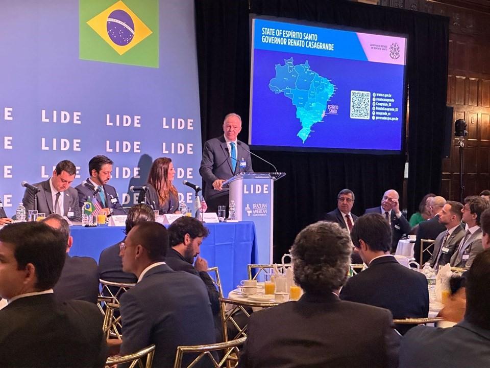 Casagrande fala sobre potencialidades do Espírito Santo em evento nos Estados Unidos