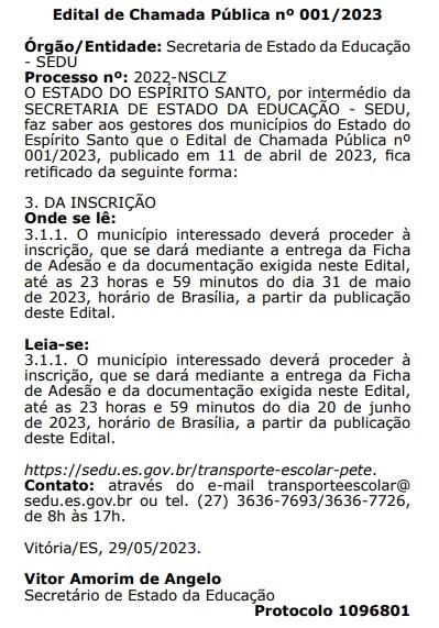 Sedu prorroga prazo para municípios aderirem recursos financeiros para a aquisição de veículos destinados ao transporte escolar, no ES