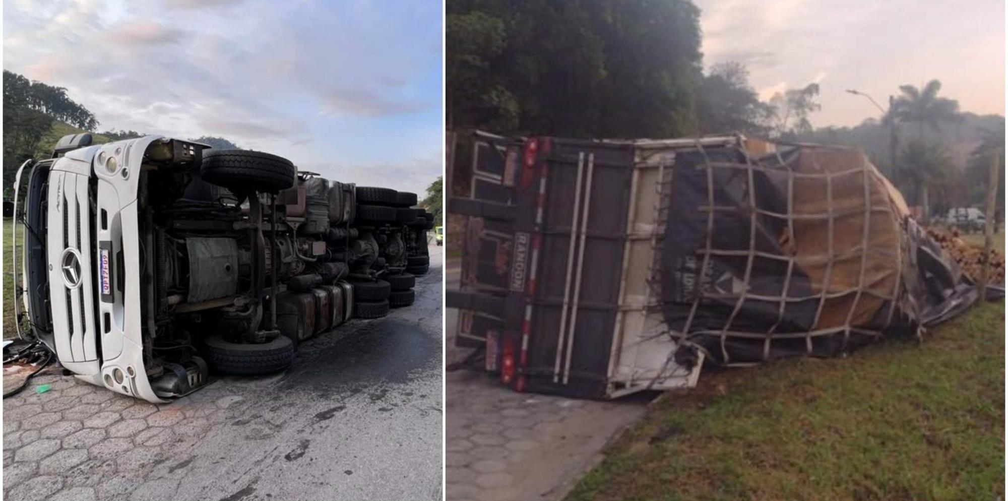 Caminhoneiro tem mal súbito e carreta tomba na BR-101, em Ibiraçu, ES