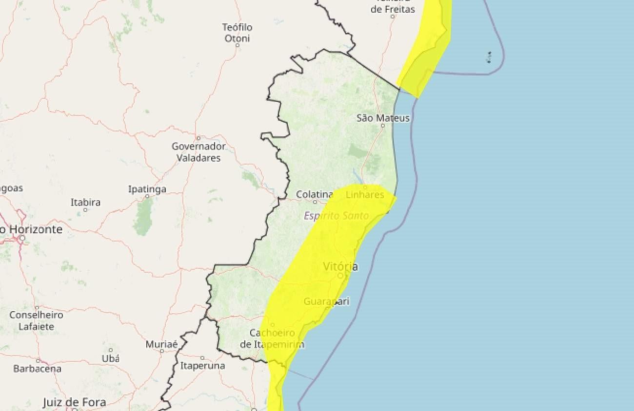 Alerta amarelo de chuva para 34 cidades do ES; veja lista