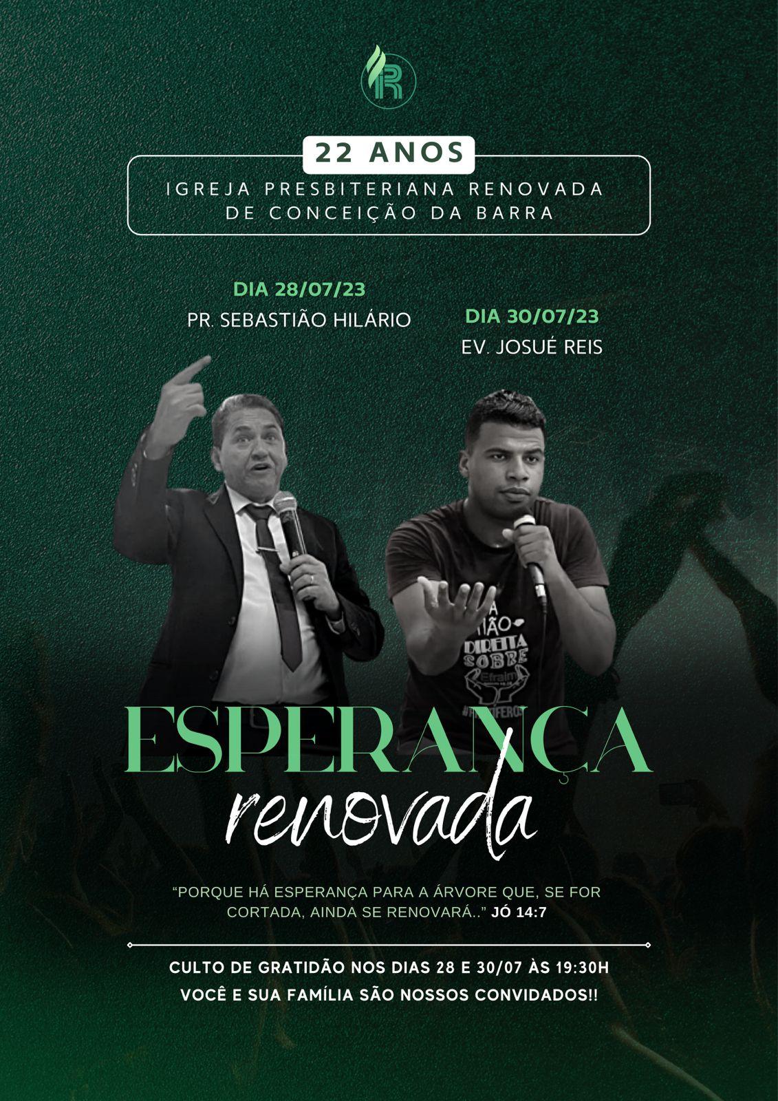 Igreja Presbiteriana Renovada de Conceição da Barra, ES, comemora 22 anos neste final de semana