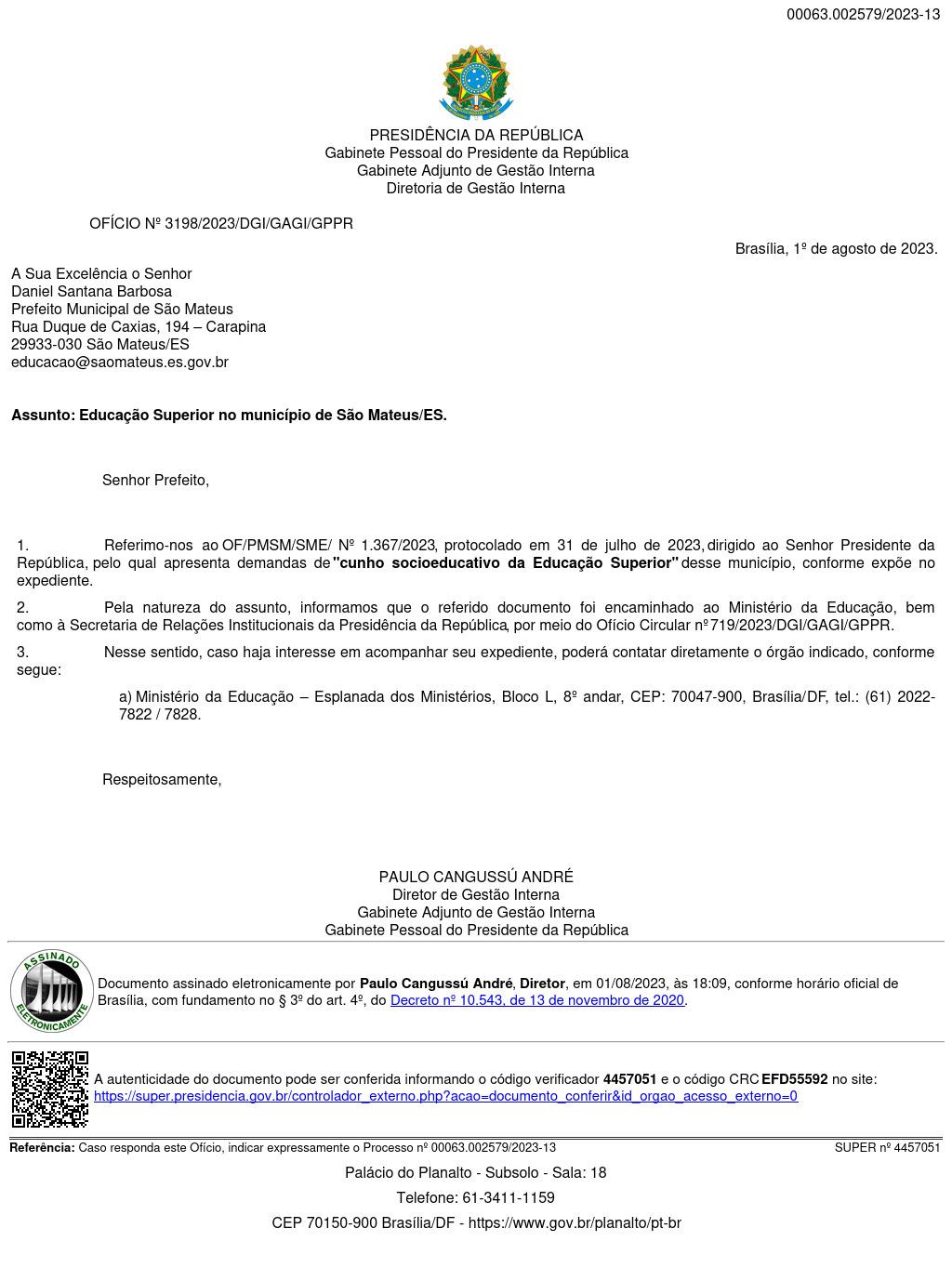 Ufenes e curso de medicina em São Mateus no ES: Presidente Lula responde solicitação feita pelo prefeito Daniel Santana Ufenes e curso de medicina em São Mateus no ES: Presidente Lula responde solicitação feita pelo prefeito Daniel Santana