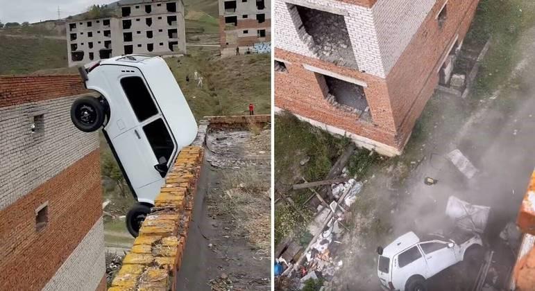 Dublê erra salto com carro e cai de prédio de 4 andares: ‘Quase morri’