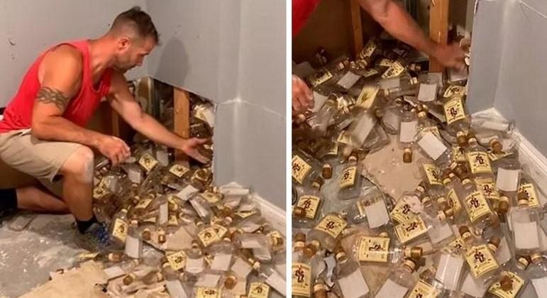 Casal encontra dezenas de garrafa de rum escondidas atrás de parede